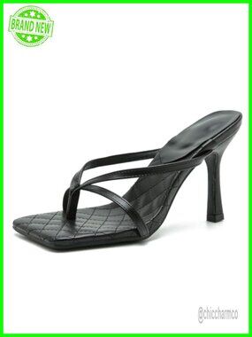 Women's Strappy Stiletto Heeled Sandals Square Open Toe Slip On